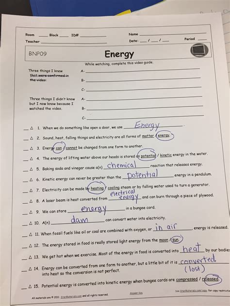 bill nye energy worksheet quizlet